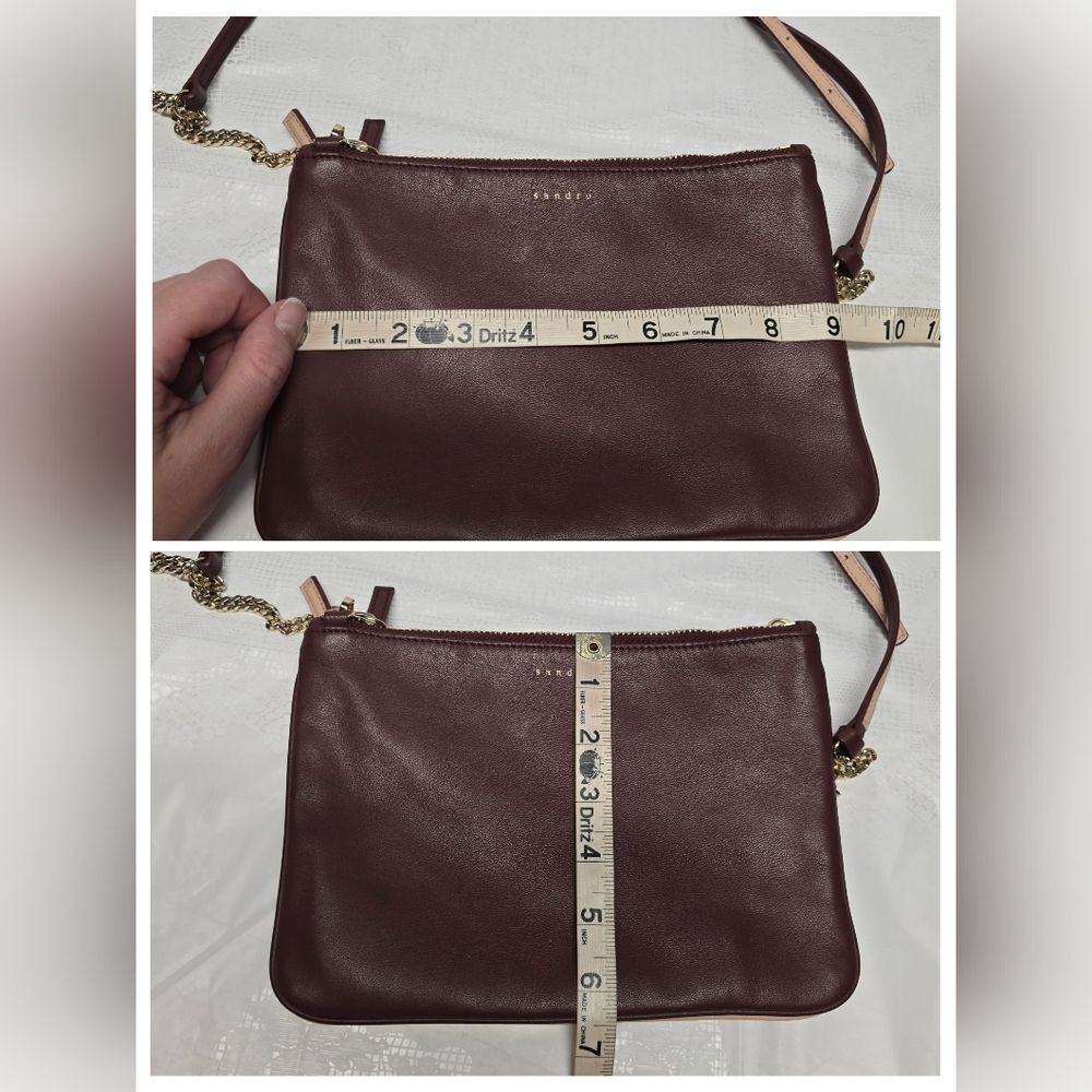 Sandro Addict Two Tone Burgundy Beige Genuine Leather Crossbody Bag Purse - Picture 7 of 8